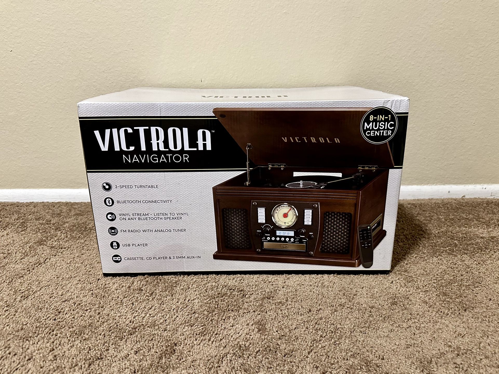 Victrola 8-in-1 Bluetooth Record Player &amp; Multimedia Center, Built-in ...