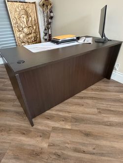 Large Executive Office Desk with Locking File Drawers – Dark Wood