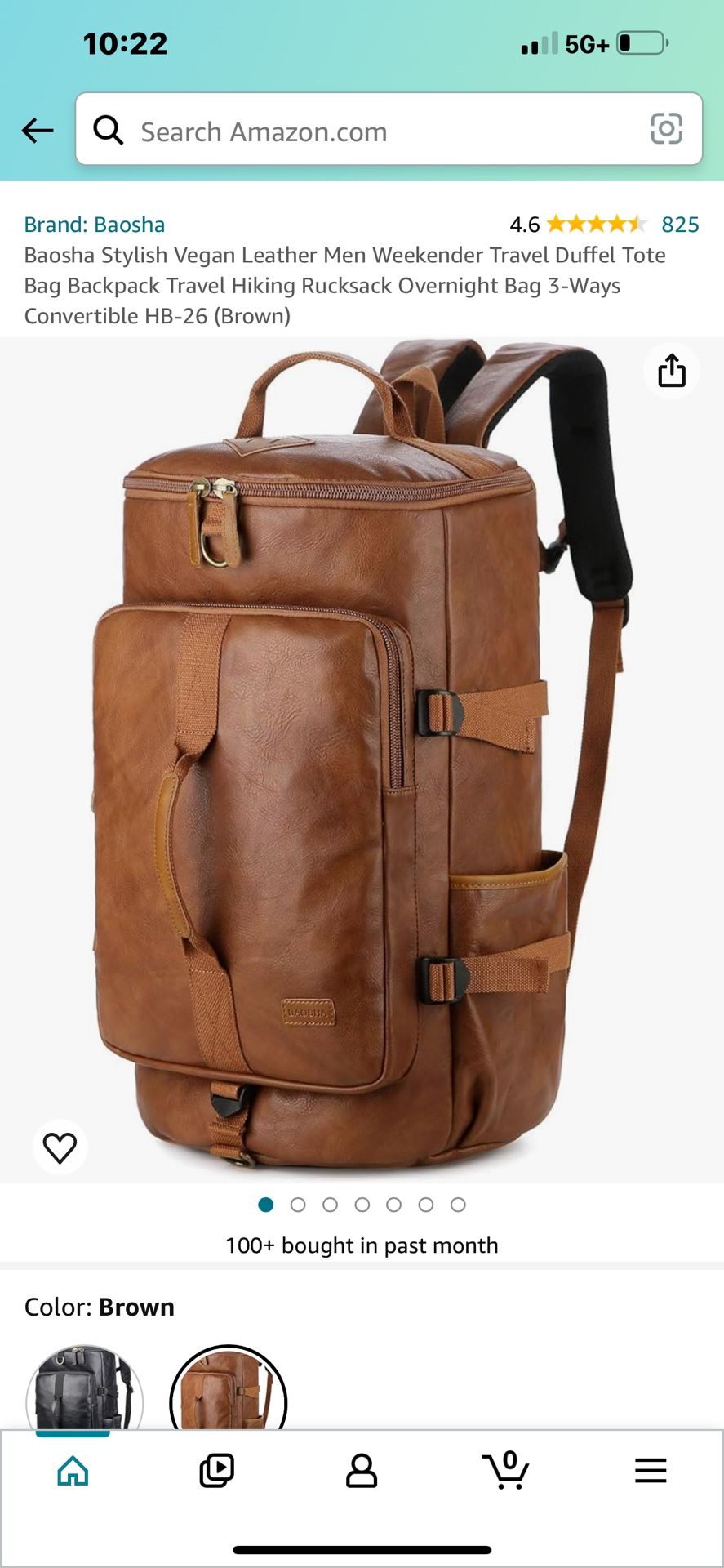 Baosha Stylish Vegan Leather Men Weekender Travel Duffel Tote Bag Backpack Travel Hiking Rucksack Overnight Bag 3-Ways Convertible HB-26 (Brown)