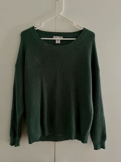 woven heart teal open back knit sweater size medium, light staining