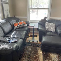 Leather Couch And Oversized Chair With Ottoman $300 OBO 