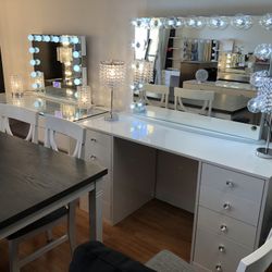 Super Special Memmorial Day Week End White Vanity 10 Drawers Diamond Knobs Smooth Rails Hollywood Mirror XL  LED Builbs $897 2 FREE LAMPS MEMMORIAL WE