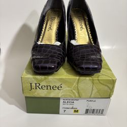 J.Renee Alecia Purple Square Toe Croc Heel Pumps size 7M