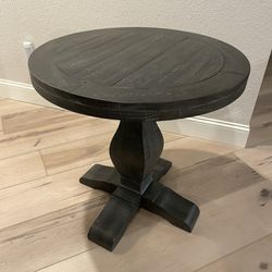 Grey Round Solid Pine End Table