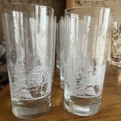 Vintage Winter Scene Highball Glasses Set 8