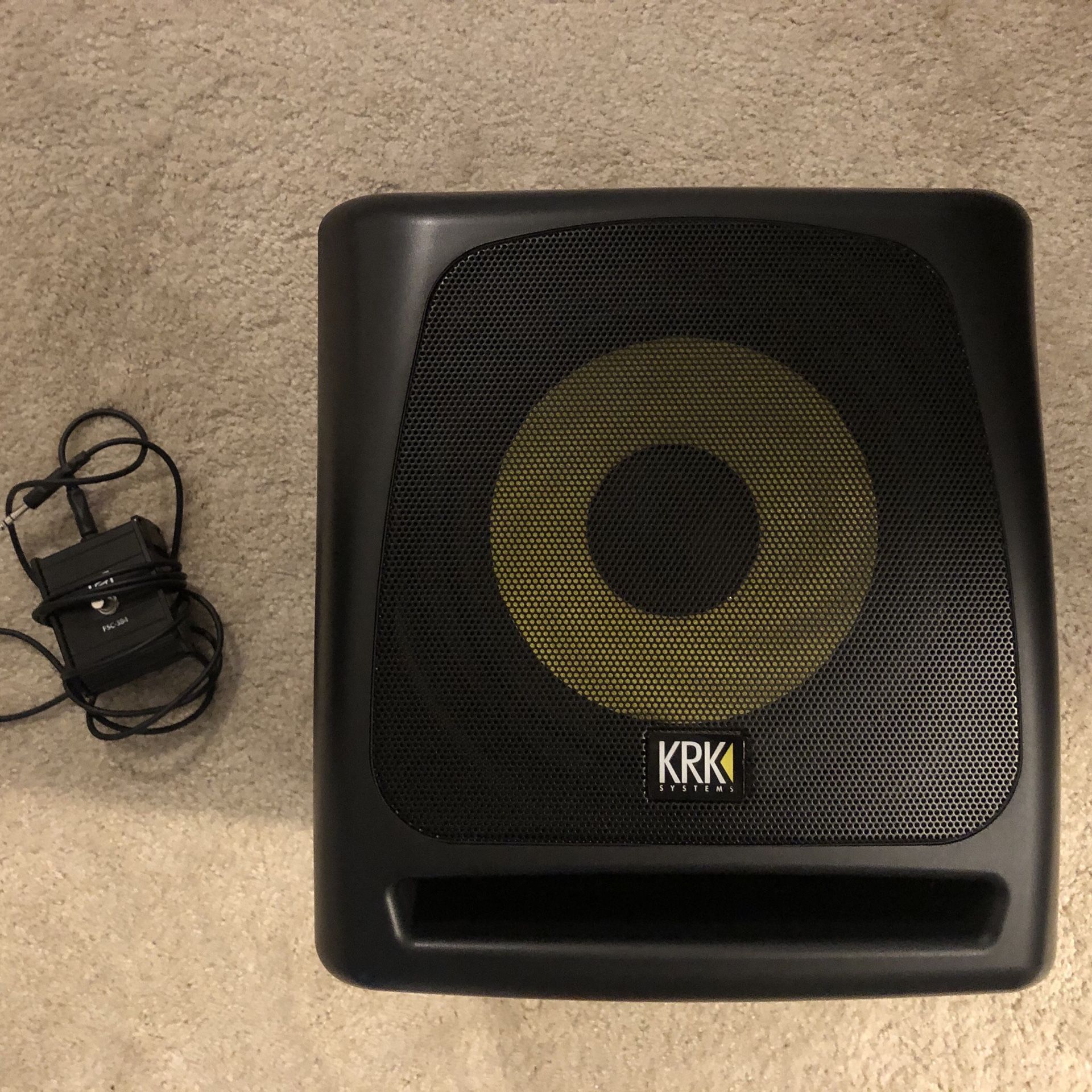 KRK 10s powered subwoofer with crossover and foot switch