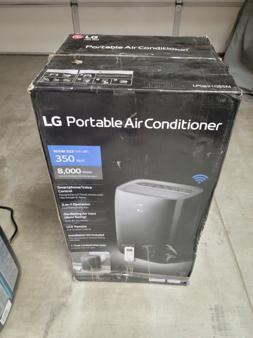 LG 12,000 BTU Ashrae  8,000 BTU (DOE) 115-Volt Portable Air Conditioner LP0821GSSM Cools 350 Sq. Ft. with Dehumidifier Function, Wi-Fi Enabled  New
