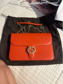 NEW Gucci Marmont GG orange Leather Interlocking Purse Handbag