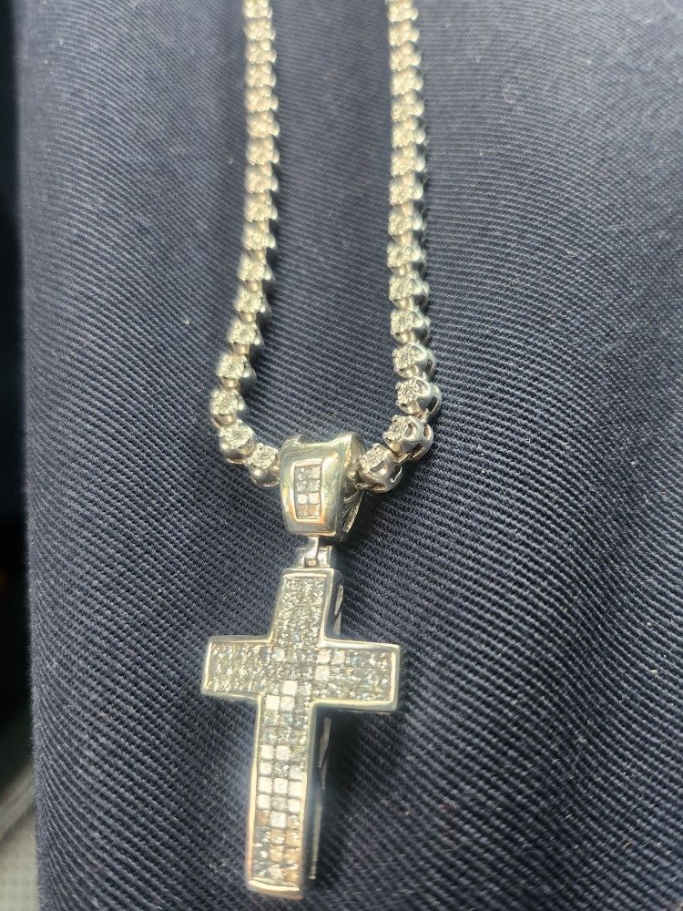 1ct diamond Tennis necklaces with 3ct Princess Cut diamond cross