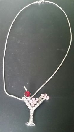 Silver jeweled Martini necklace with 9" chain