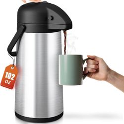 Coffee Carafe [NEW] for Keeping Hot with Pump, 102oz/3L Large Capacity Airpot Coffee Dispenser, Insulated Stainless Steel Thermal for Hot/Cold Water L