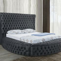 Dior Charcoal Velvet Queen Storage Platform Bed

