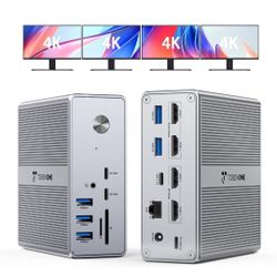 TobenONE DisplayLink Docking Station 4 Monitor with 4 HDMI, 18-in-1 Quad/Triple 4K@60Hz Display Dock with 120W Power Supply for Thunderbolt 5/4/3, USB