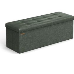 SONGMICS Mazie Collection - 43 Inches Folding Storage Ottoman Bench, Ottoman with Storage, Foot Rest Stool, Load 660 lb, for Living Room, Synthetic Le