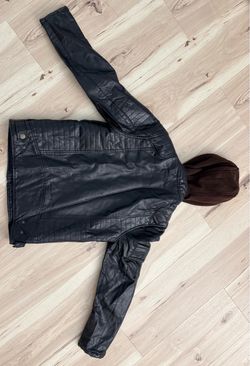 Brown Faux Leather Jacket with Hood