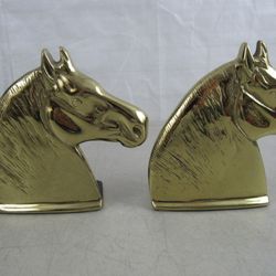 Virginia Metalcrafters Percheron Solid Brass Horse Head Vtg Bookends


