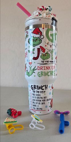 *  Large GRINCH metal tumbler
 Grinch 🎄 straw toppers