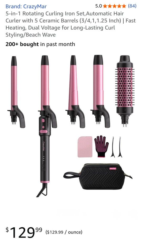 NEW CRAZYMAR 5 IN 1 ROTATING CURLING IRON SET