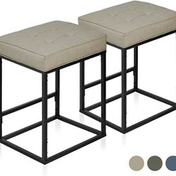 New PHI VILLA Square PU Leather Bar Stool  stools with Sturdy Metal Frame, Set of 2