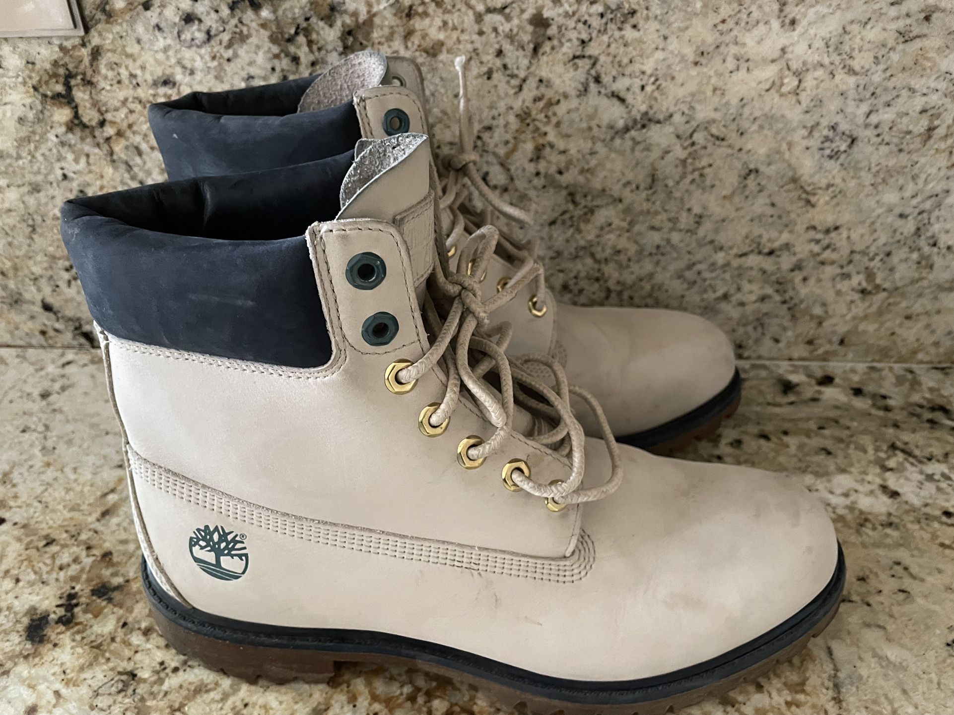 Timberland Men's 6 Inch Premium White Blue Leather Boots Style A5XJB-Size 11