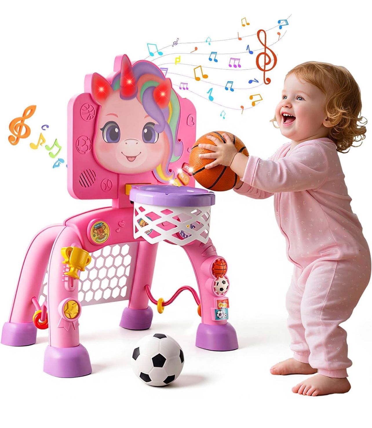 Kids Basketball Hoop and Soccer Goal Activity Center, Toys for kids