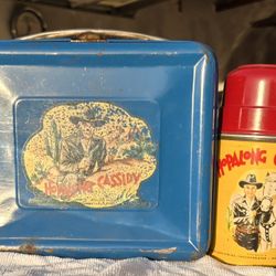 Vintage 1950 Hopalong Cassidy Blue Metal Lunchbox With Thermos