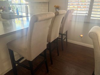 Set of 3 Upholstered Bar Stools with Nailhead Trim