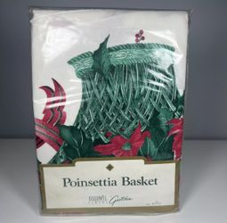 Bardwil Linens Poinsettia Basket Christmas Holiday 70" Round NEW Vintage 1989
