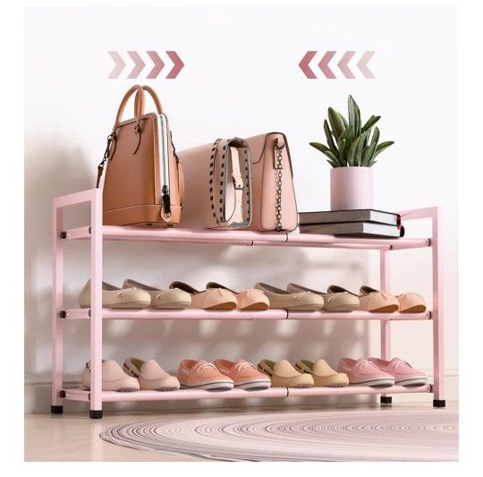 Small Shoe Organizer Sturdy Metal, Pink