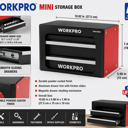 WORKPRO Mini Tool Box 2 Drawer Metal Storage Box Desk Organizer Small Tool Chest（R17）