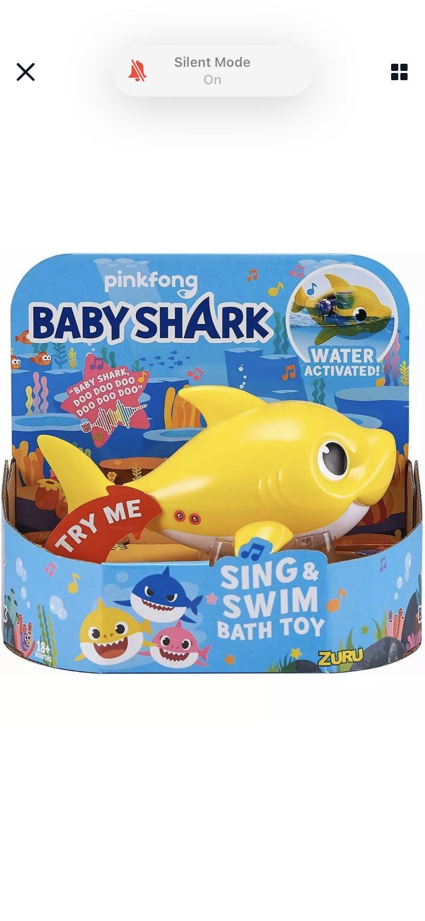 BABY SHARK Sing and Swim BATH TOY Water Activated - Yellow