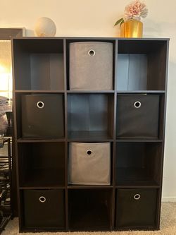 Dark Brown 12-Cube Storage Organizer with Bins