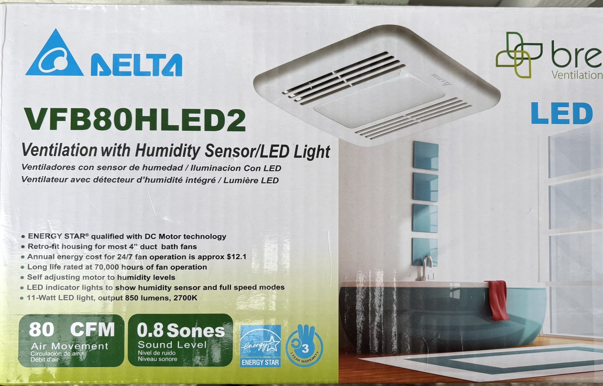 Bathroom Light/Exhaust Fan VFB80HLED2