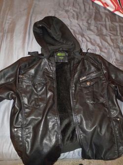 Refinery Republic Faux Leather Hooded Jacket Size L