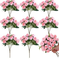  8 Pack Valentine's Day Silk Artificial Rose Bouquets 12 Inch Bulk Fake Rose Bunches for Wedding Bridal Home Office Garden Parties Decoration (L