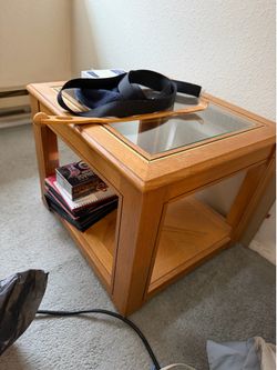 End table glass top wood