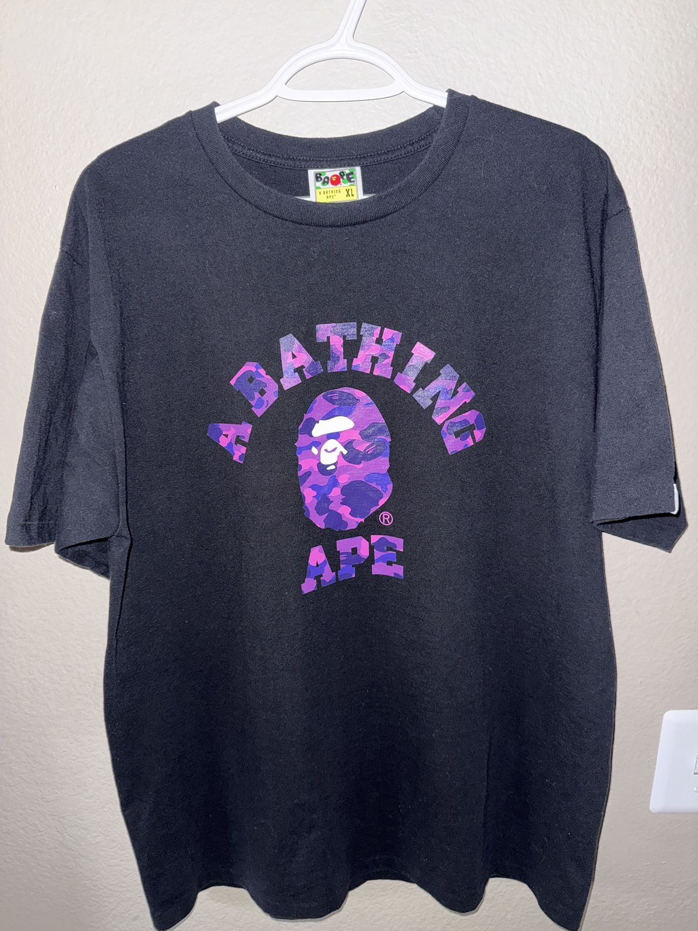 A Bathing Ape (BAPE) Purple Camo Head Logo Tee – Black (Men’s XL)