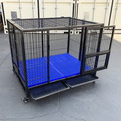 (NEW) $180 Heavy-Duty Dog Cage 41x31x34” Single-Door Folding Kennel w/ Plastic Tray 