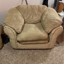 Suede three person couch and loveseat