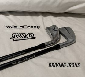Titleist and Taylormade Driving Irons with Tour Ad and Velocore+