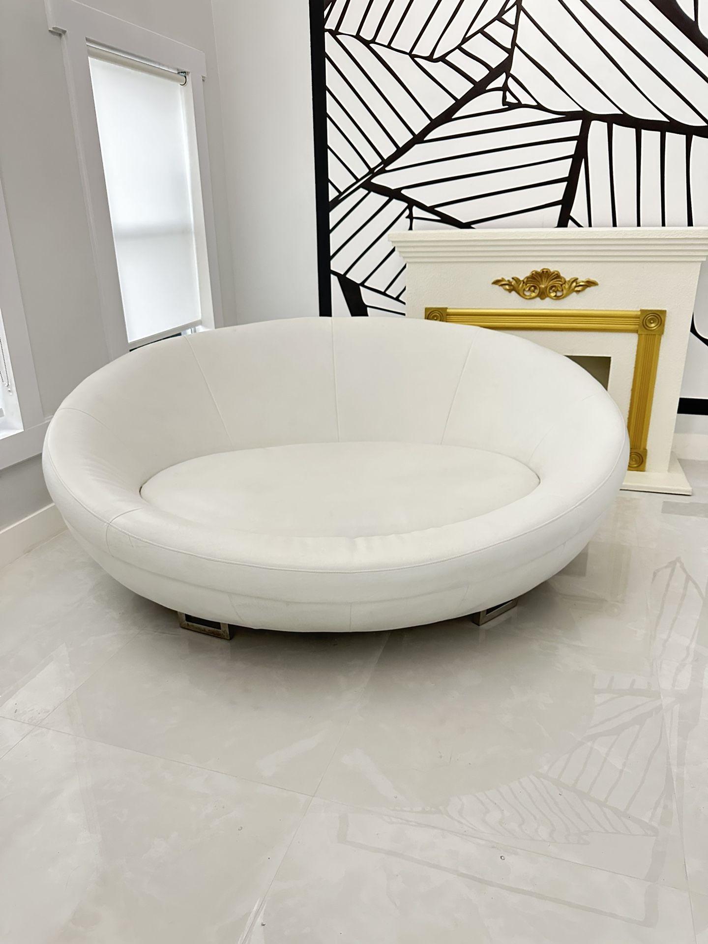 Cellini UFO Modern White Leather Couch
