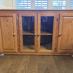 Custom Oak TV Stand / Storage Cabinet with Glass Doors — $325