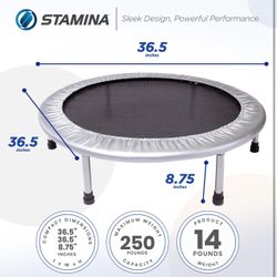 Stamina 36 Inch Durable Rugged Steel Frame Folding Trampoline with MUUV Coaching Audio App and 250 Pound Weight Capacity