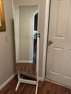 White Full-Length Mirrored Jewelry Armoire