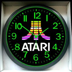 Atari Old School Game Room Lounge Studio Glow In The Dark Wall Clock New!