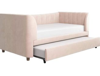 Little Seeds Valentina Kids' Twin Upholstered Daybed with Trundle, Pink Velvet