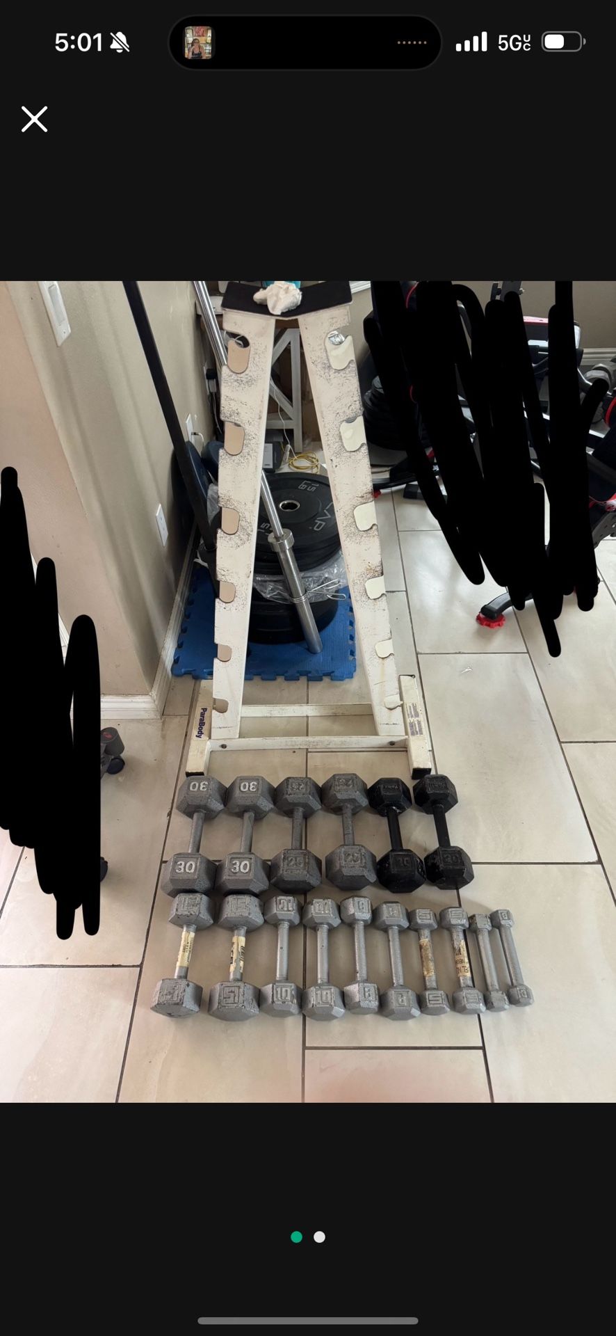 Dumbbells weights 3-30 plus rack 232lbs total