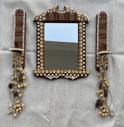 Boho Button And Beaded Mirror With Candle Sconces