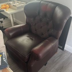 Recliner Burgundy, Leather, Ethan Allen