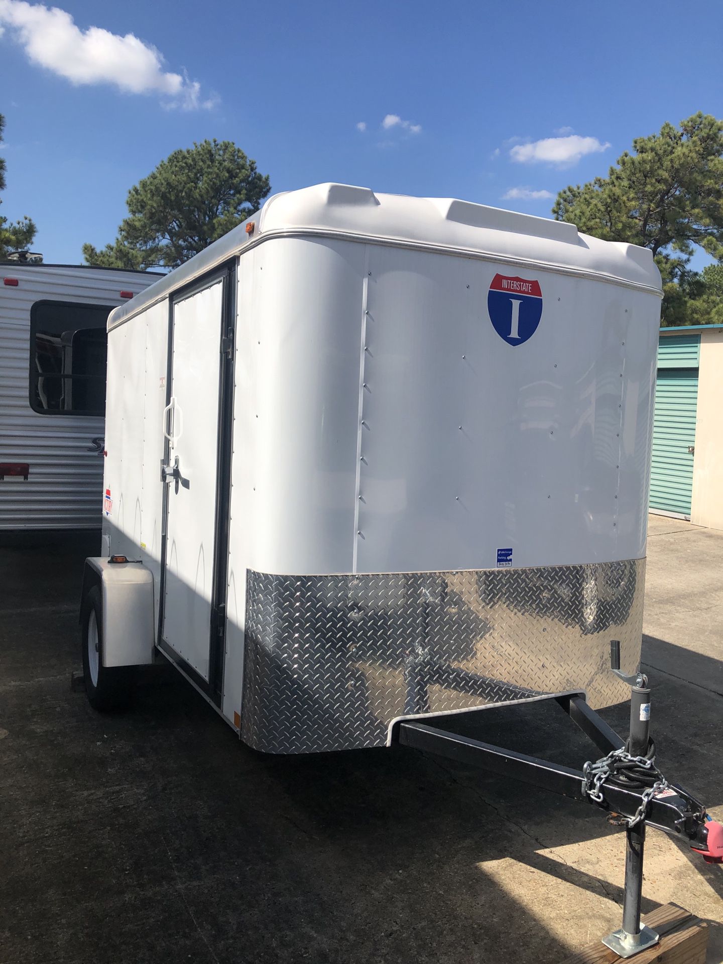 For sale new 2020 box trailer white,Manufacture:Interstate. 6x10 victory single axle. Including trailer conector adapter,tool lug wrench, hitch pin